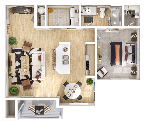 Floor plan for 1 bed, 1 bath, 824 sqft